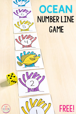This ocean fish number line game is a fun way to learn numbers, counting, addition, subtraction and more. Get the kids moving with this fun ocean theme math activity!
