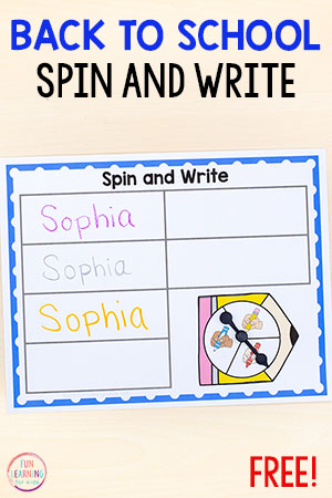 Printable Spin and Write Your Name Activity for Back to School
