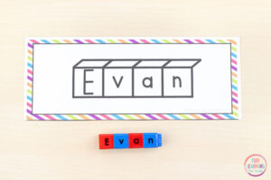 Use alphabet snap cubes for name writing practice and develop fine motor skills at the same time.