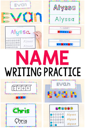 Lots of fun name writing practice activities and name tracing worksheets for preschool and kindergarten.