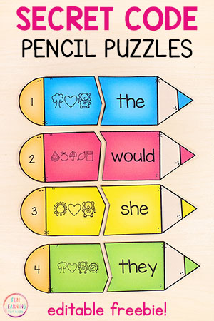 Free Printable Pencil Secret Code Word Puzzles for Word Work