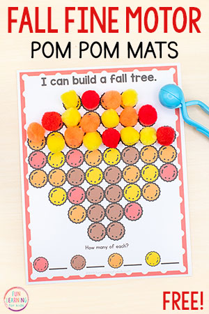 Free Printable Fall Fine Motor Mats with Pom Poms