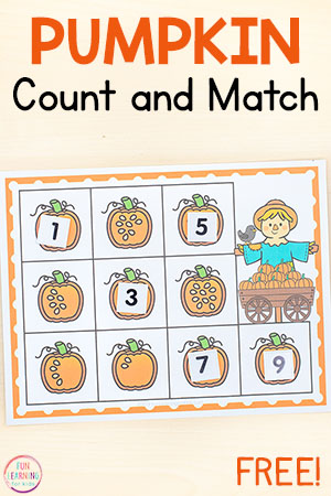Pumpkin Count and Match Mats Counting Activity for Preschool