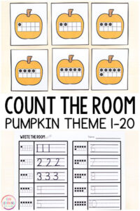This pumpkin theme count the room activity is a fun way to learn numbers 1-20 and practice counting in preschool and kindergarten. This is perfect for fall math centers or pumpkin theme math centers!