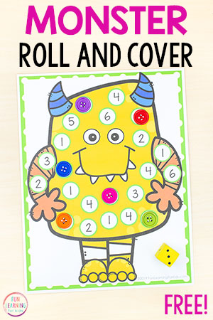 Silly Monster Roll and Cover Math Game Printable