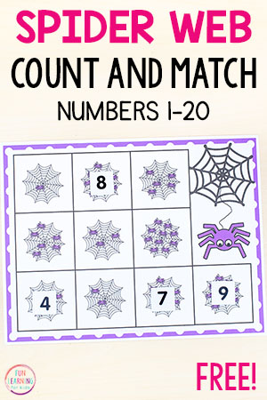 Spider Web Count and Match Counting Activity Printable