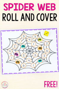 A spider web counting math activity for preschool and kindergarten.
