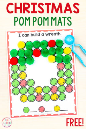 Christmas Fine Motor Mats with Pom Poms Free Printable