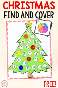 A fun Christmas alphabet activity with a tree and spots to cover letters of the alphabet.
