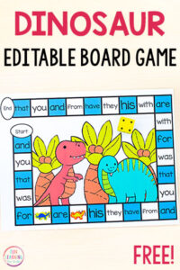 Free editable printable board game for your dinosaur theme.