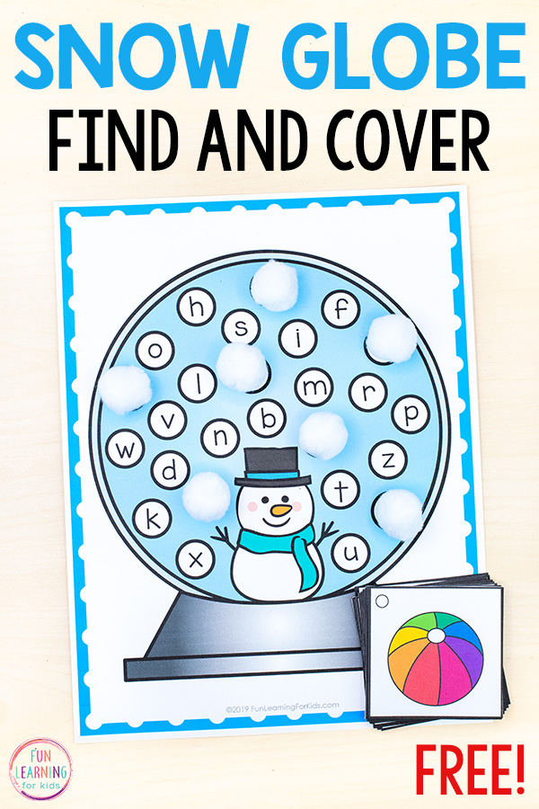 Snow Globe find and cover the letters alphabet mats. 