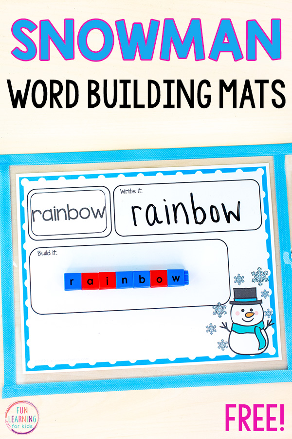 Snowman theme read it, write it, and build it mats for literacy centers.