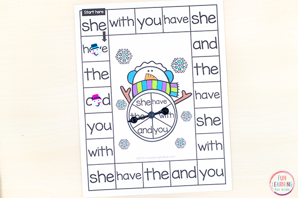 Snowman theme sight word game for your winter literacy centers.