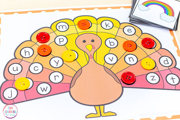A turkey activity for alphabet centers.