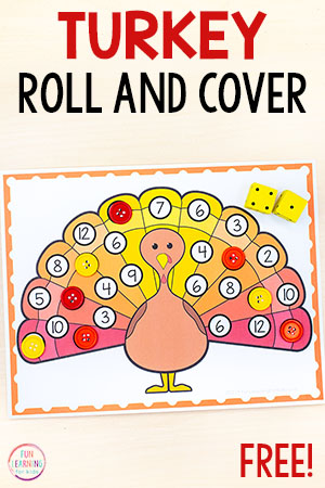Turkey Roll and Cover Printable Math Game