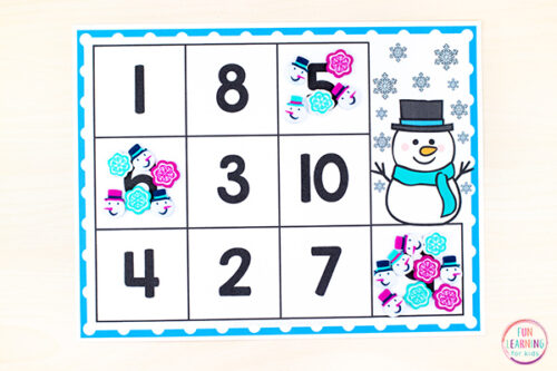 Snowman Count and Cover Math Activity Printable for Preschool