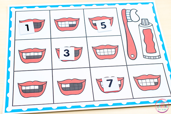 Counting teeth math activity for dental health month.