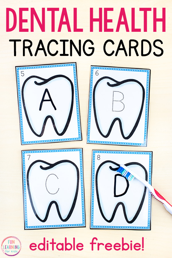 Dental health theme tracing cards. Use for tracing words, letters, or numbers.