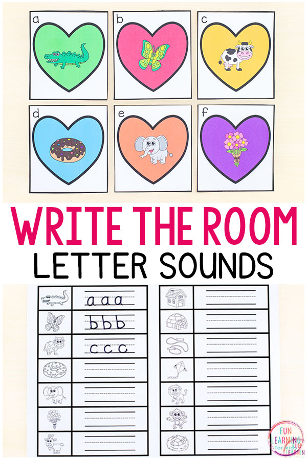 Heart theme write the room alphabet activity