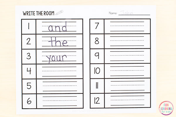 Write the room printables with recording sheet