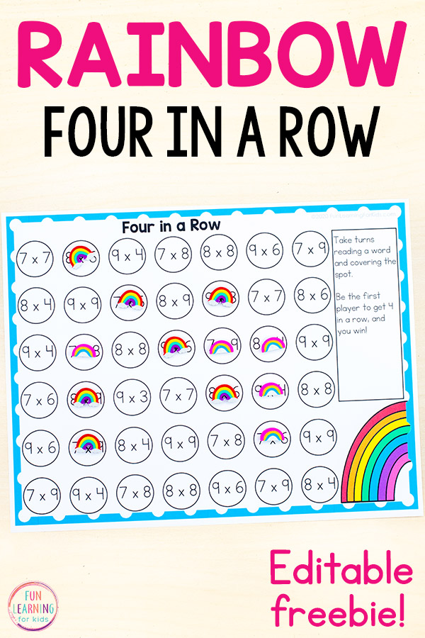Editable rainbow math game that is printable and easy to use.