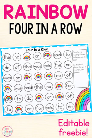 Editable Rainbow Four in a Row Game Free Printable