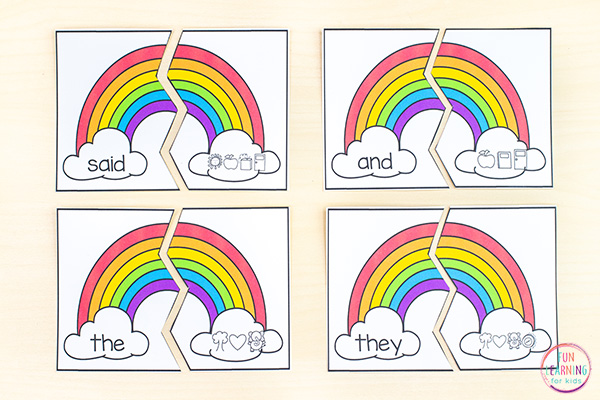 Editable sight word puzzles for your rainbow theme literacy activities.