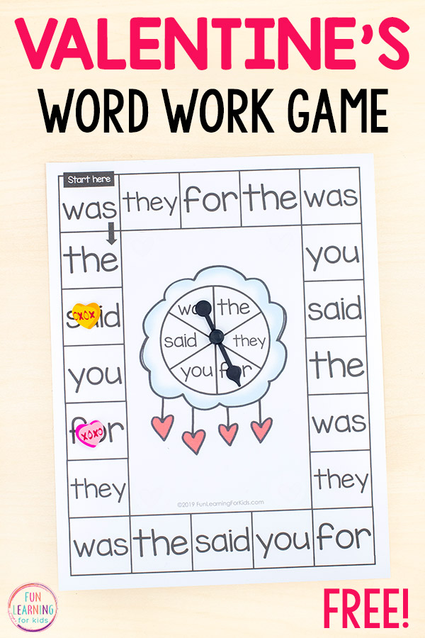 Editable sight word board game with Valentine's Day theme