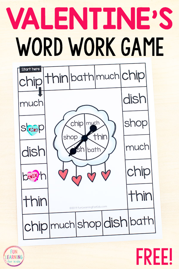 Valentine's Day editable board game for word work.