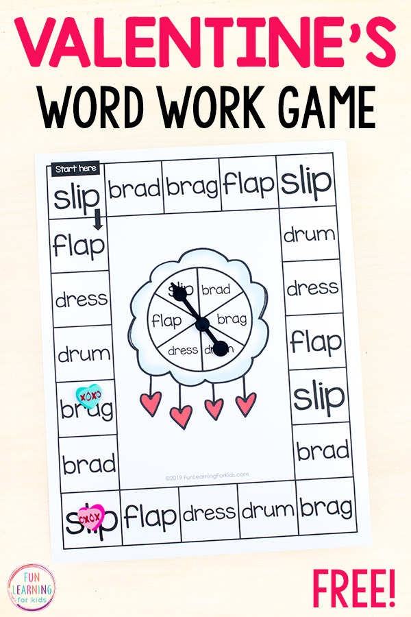 Valentine's Day word work game to teach phonics 