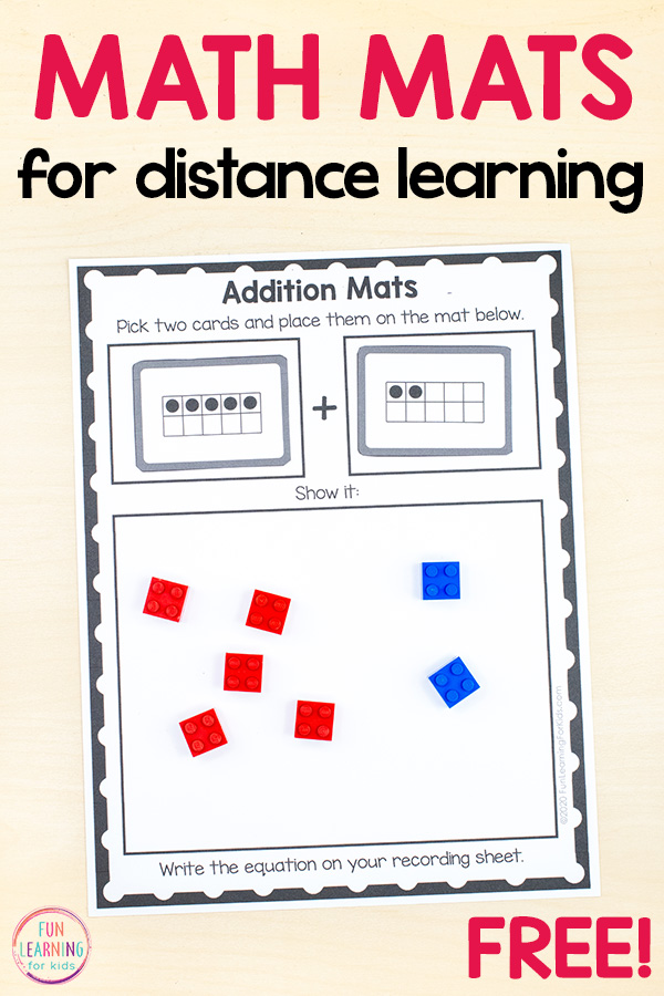 Addition and subtraction math mats in black and white. Using LEGO to add and subtract on mats.