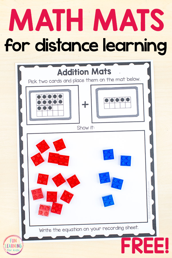 Math activity mats for learning addition and subtraction in kindergarten or first grade.