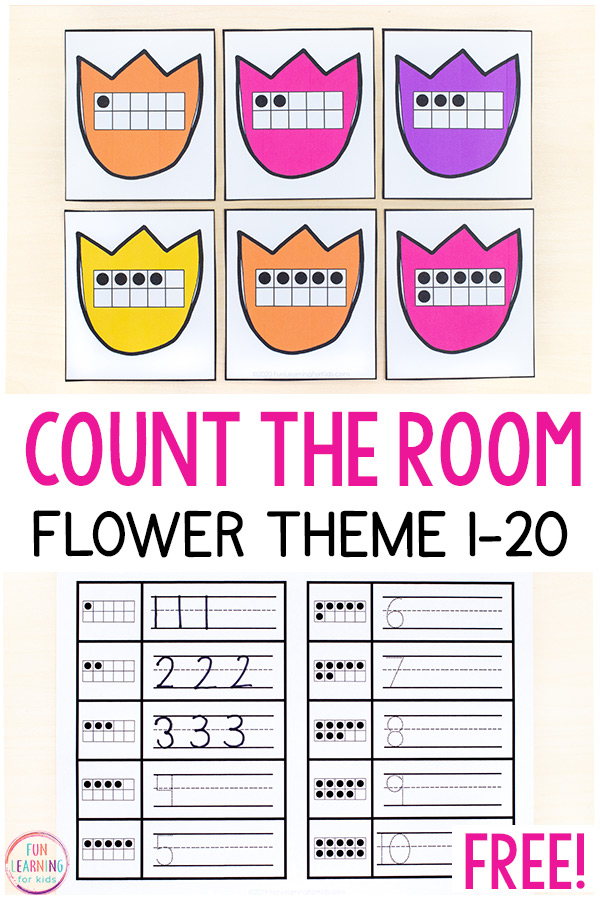 Printable flower theme count the room activities.