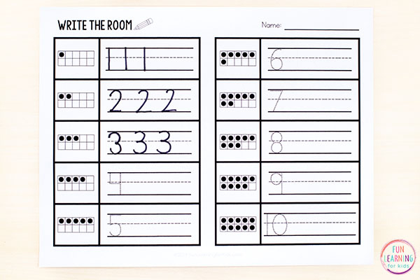 Printable recording sheets to go with the flower count the room math activity.
