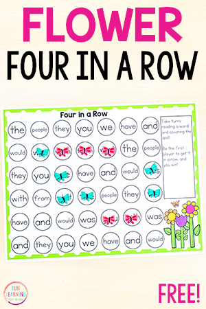 Editable Flower Four in a Row Game Free Printable