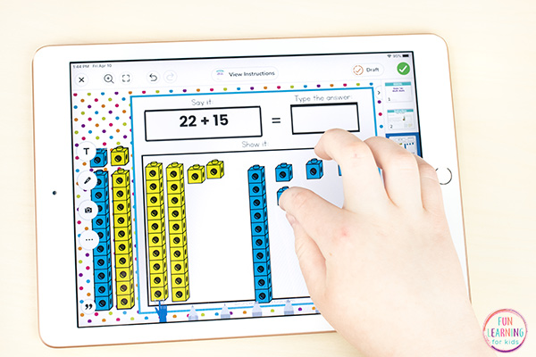 Seesaw math mats for students in kindergarten, first grade, and second grade.