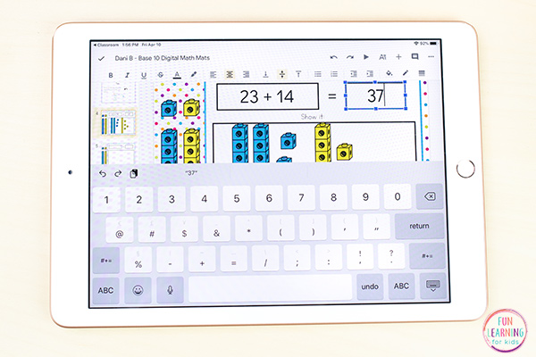 Students will type their answers onto these digital base ten math mats.