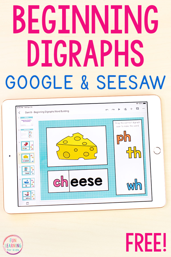 Free beginning digraphs word building activity for Google Slides and Seesaw.