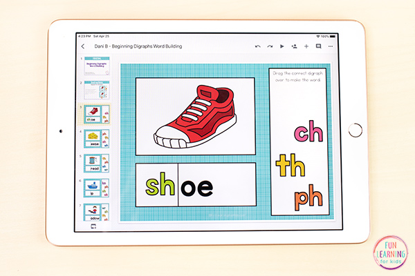 Consonant digraphs activity for Google Slides and Seesaw