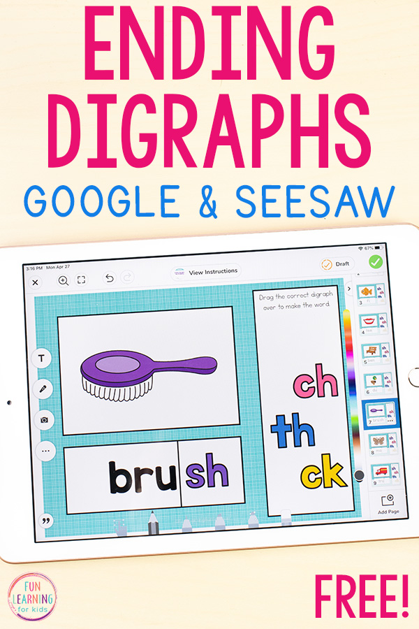 A free ending digraphs phonics activity for digital learning.