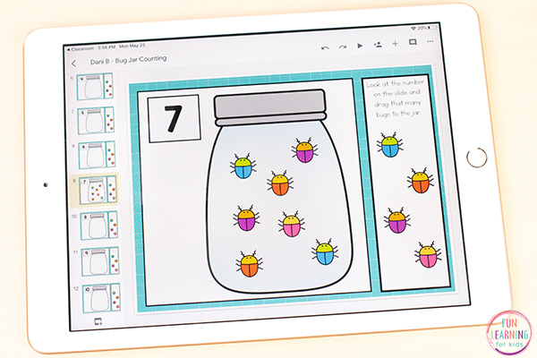 A free counting activity with a bug theme that students use on Seesaw or Google Slides.