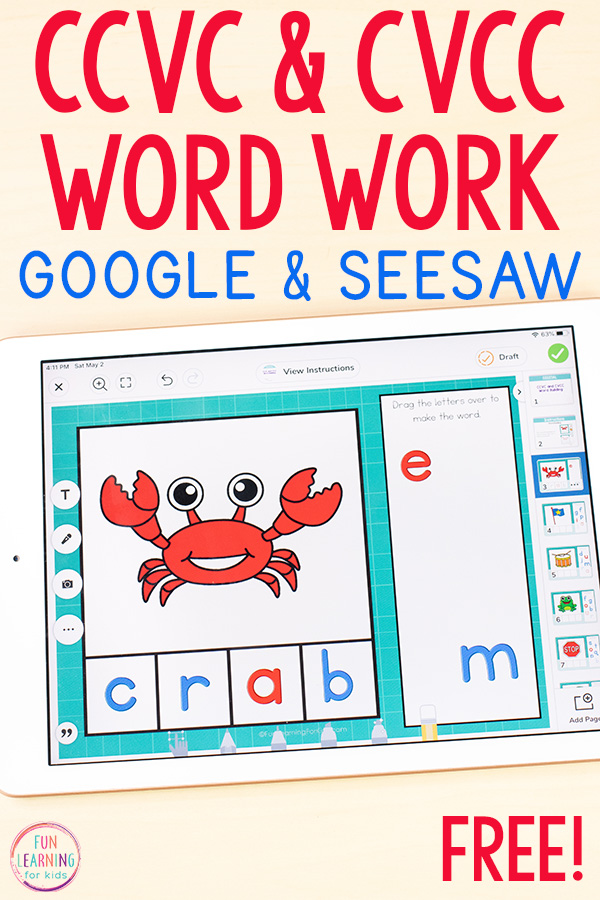CCVC and CVCC word work activity for Google Slides and Seesaw.