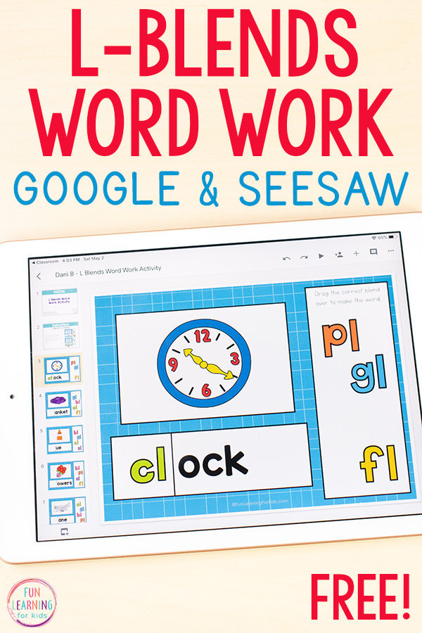 A free phonics activity for teaching L-blends with Seesaw or Google Slides.