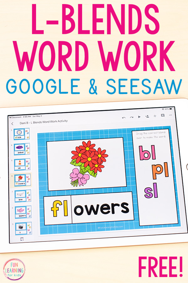 L-blends phonics activity for Google Slides and Seesaw.