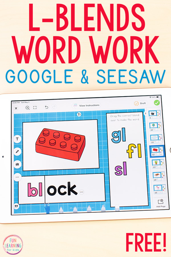 L-blends literacy activity for Google Slides and Seesaw.