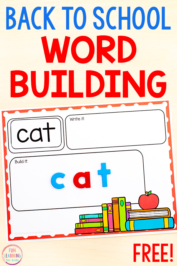 A word building mat with a back to school theme. 