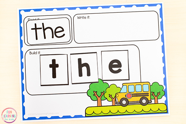 These word building mats come with printable letter tiles that students can use on the mats.