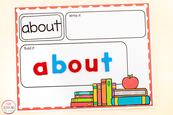 Free printable back to school theme word building mats. 