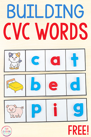 Free Printable CVC Word Building Strips for Kindergarten