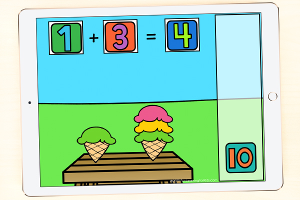 Ice Cream Addition to 10 activity for kindergarten and first grade.